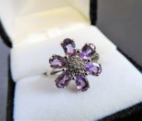 1.38 carat Amethyst & Diamond Sterling Silver Ring
