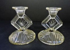 Pair Art Deco Glass Candlesticks