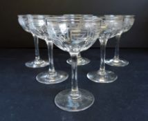 Set 6 Antique Art Nouveau Greek Key Etched Wine Glasses