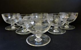 Antique Edwardian Etched Glass Dessert Bowls