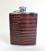 Brown Croc Leather 6oz Hip Flask