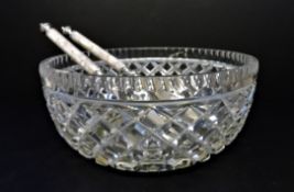 19th Century Georgian Cut Crystal Bowl & Mother of Pearl Handled Servers