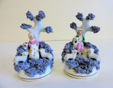 Antique Dudson Staffordshire Figurines Shepherd & Shepherdess c.1840