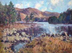 J D Henderson Scottish 20th Century Colourist signed oil Loch An Eilian