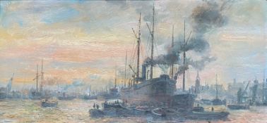 Original oil painting The Pool of London in the manner of Frederick William Scarborough