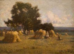 Colin John Macintosh Scottish circa 1900's artist original signed oil painting 'Harvest Scene'