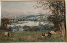 Goats grazing, St cloud overlooking Paris signed watercolour by Scottish artist David Farquharson
