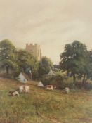 T. Molyneux Miller signed watercolour Cattle grazing on the hillside