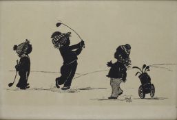 Children Golfing Silhouette Print by Frances Lennon