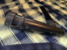 Vintage Hunting Glass Saddle Flask in English Leather Case