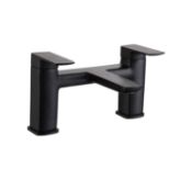 New (P50) Deck Mounted Matt Black Bath Filler Tap Dual Lever Square Bathroom Faucet.