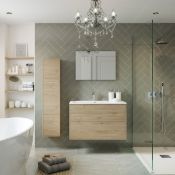 New (P184) Perla 600mm 2 Drawer Wall Hung Vanity Unit Inc Basin - Davos Oak. Rrp £412.99. Come...