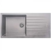 New (P120) Prima+ Granite 1B & Drainer Inset Sink - Light Grey - Cpr313. Rrp £302.99. Dimensio...