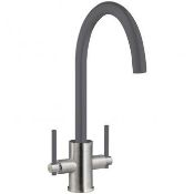 NEW (Q180) Prima+ Coloured Swan Neck Dual Lever Mixer Tap - Gun Metal (BPR706). RRP £227.99. A...