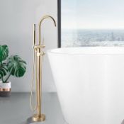 NEW (Q9) Arissa Round Brushed Brass Freestanding Bath Shower Mixer Tap. RRP £319.99. Achieve a...