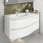 NEW 1040mm Amelie High Gloss White Curved Vanity Unit - Wall Hung. RRP £1,199. COMES COMPLETE ...