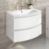 New 700mm Amelie High Gloss White Curved Vanity Unit - Wall Hung. RRP £749.99.Comes Complete ...