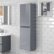 New & Boxed 1400mm Denver Il Gloss Grey Tall Wall Hung Storage Cabinet - Wall Hung RRP £699.99...