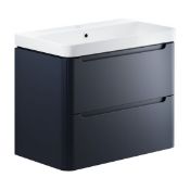 NEW (Q27) Lambra 800mm 2 Drawer Wall Hung Vanity Unit - Matt Indigo. RRP £379.99. Comes comple...