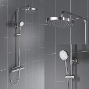 New (S129) Round Thermostatic Bar Mixer Shower Set Chrome Riser Rail Kit Valve 8