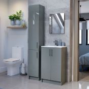 New (T204) Volta 300mm 2 Door Floor Standing Tall Unit - Grey Gloss. Soft Close Hinges Stron...