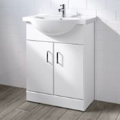 New (U104) 550mm Lanzo Gloss White Built In Basin Cabinet. Rrp £349.99.Comes Complete With Ba...