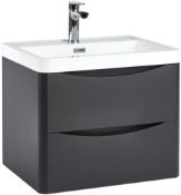 New (U105) Bella 600mm Wall Mounted Cabinet Grey. Rrp £533.53. Comes Complete With Basin. 600...