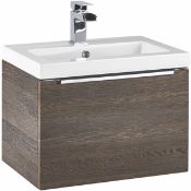 New (U106) Muro 500mm Wall Mounted Vanity Unit- Dark Oak. Rrp £475.00. Furniture Made In Brita...