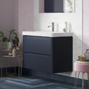 New (U3) Lambra 600mm 2 Drawer Wall Hung Vanity Unit - Matt Indigo. Rrp £479.99.Comes Complet...