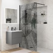 New (W1) 1200mm Black Leaf Wetroom Panel. RRP £676.00. Clear Wet Room Panel With Black Leaf Pa...