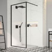 New (U119) 1000mm - 8mm Designer Black Framed Wetroom Panel. Black Framed Showerwall Is Here T...