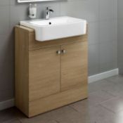 New & Boxed 660mm Harper Oak Effect Basin Vanity Unit - Floor Standing. Mf2000.RRP £7...