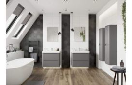 New (W238) Lambra Matt Grey 500mm 2 Drawer Wall Hung Cloakroom Vanity Unit RRP £285 Basin Not ...