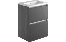 New (U236) Carino 600 2 Drw Floor Standing Vanity Inc Basin - Graphitewood. Rrp £236.99. Basin...