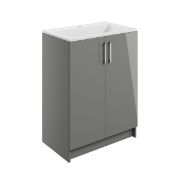 New (W193) Volta Grey Gloss Vanity Unit 600mm RRP £409.14 Comes Complete With Basin. This 60...