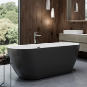 New (W2) 1655x740mm Round Double Ended Black Freestanding Bath. RRP £2,337. Elegant, Contempor...