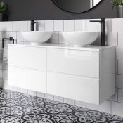 New & Boxed 1200mm Trevia White Gloss Camilla Basin Counter Top Vanity Unit. Mf841.RRP £1,9...