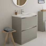 New (Z182) Carino 600mm 2 Drawer Floor Standing Vanity Unit Pebble Grey. RRP £436.55. Designer...