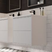 New (W143) Perla 900mm 2 Drawer Wall Hung Vanity Unit - Matt White RRP £307.07 Push To Open D...