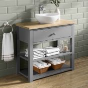 New 800mm Sutton Earl Grey Counter Top Vanity Unit - Open Storage. Rrp £2,249.Mf3000.Sutton C...