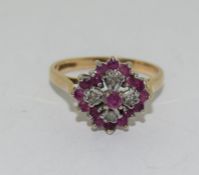 9Ct Gold Ruby & Diamond Cluster Ring