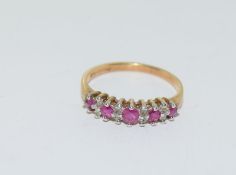 9Ct Yellow Gold 5 Stone Ruby & Diamond Half Hoop Ring