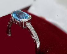 9Ct White Gold Topaz & Diamond Ring