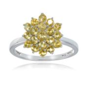 Silver Citrine Flower Cluster Ring