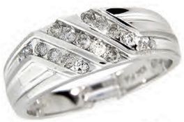 10Ct White Gold Diamond Diagonal Half Hoop Ring