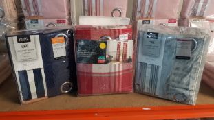 3 Items : 1 X Eyelet Red Check Woven Lined Curtains (Width 168cm Drop 183cm), 1 X Eyelet Crushed