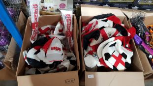 (R4F) Contents Of 2 Boxes : Mixed England Football Items To Include Football Hat, Hand Clapper, Badg