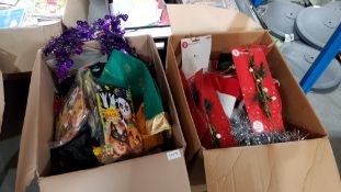 (R4E) Contents Of 2 Boxes : Mixed Lot To Include Santa Hats, Festive Bird Sprays, Tinsel & Make You