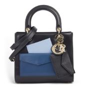 Christian Dior Navy Smooth Calfskin Leather Pocket Detail Medium Lady Dior