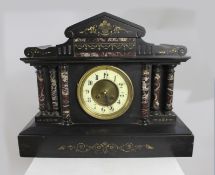 Victorian Heavy Black Slate Pediment Mantle Clock